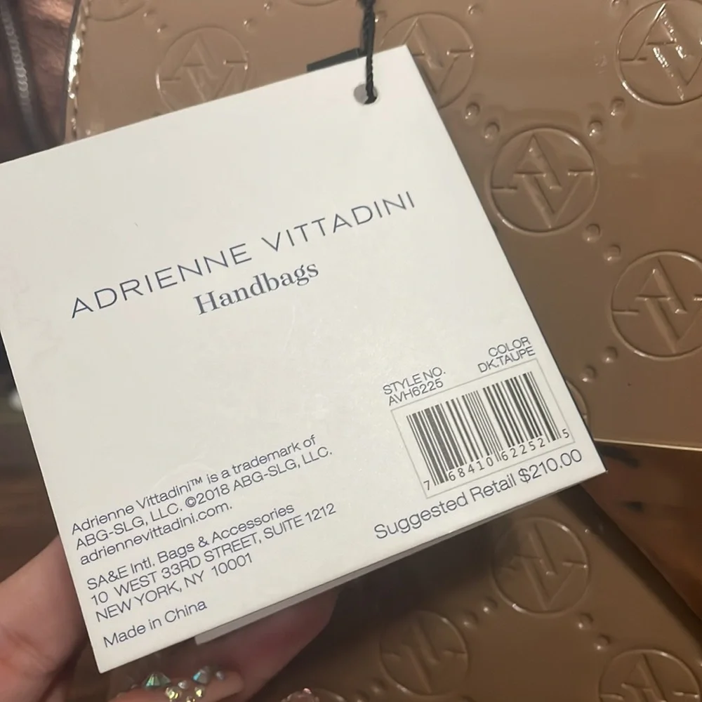 NWT Adrienne Vittadini Dark Taupe Patent Leather Bag Minimalist Preppy